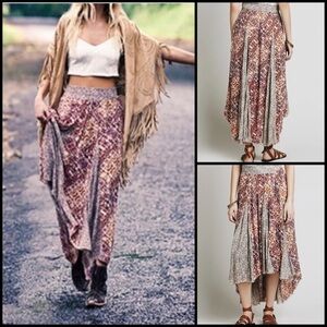 Free People Spell Lady Untamed Boho Grudge Hippie Raw Hem Mix Media Maxi Skirt S